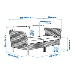 Ilustración de medidas - VITTSKÄR sofá de exterior modular 2 plazas con reposabrazos 