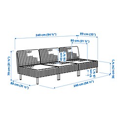 Ilustración de medidas - VITTSKÄR sofá modular 3 plazas