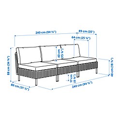 Ilustración de medidas - VITTSKÄR Sofá modular 3 plazas exterior
