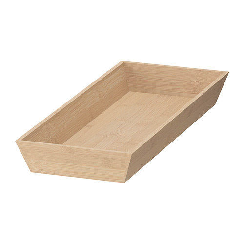 Organizador de cocina de madera, marrón claro, bandeja rectangular.