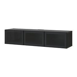 BESTÅ, TV unit with doors, Black-brown / Glassvik smoked glass