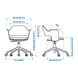 Ilustración de medidas - FJÄLLBERGET silla de confidente con ruedas