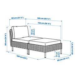 Ilustración de medidas - VITTSKÄR chaise longue de exterior modular