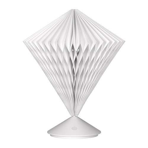 Lámpara STRÅLA, blanca, en forma de diamante con pliegues, luz ambiental suave, funciona con pilas.