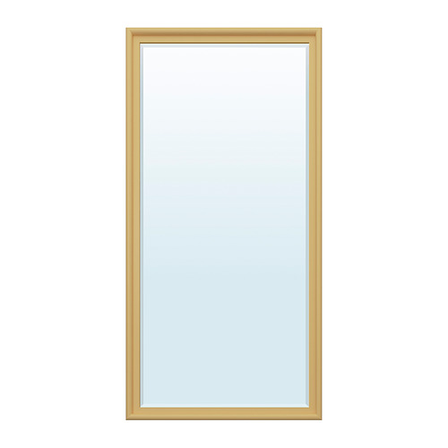 PINGSTSYREN espejo, oro, rectangular, marco de pino, decoración de pared.
