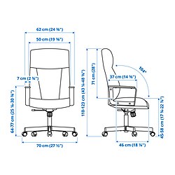Ilustración de medidas - MILLBERGET silla giratoria
