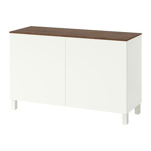 Aparador blanco BESTÅ con tapa de madera, patas cuadradas, dos puertas para almacenaje.