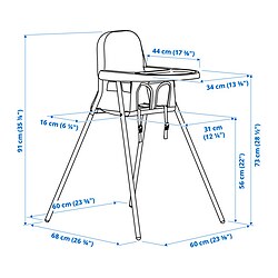 Ilustración de medidas - SANDKATT trona con bandeja