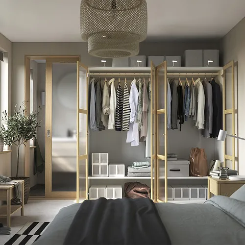 IKEA Mallorca PAX/TONSTAD wardrobe, white/oak veneer glass