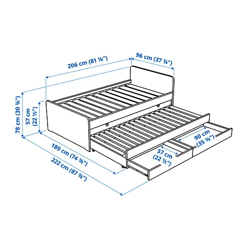 IKEA Tenerife - SLÄKT bed with underbed and storage, white, 90x200 cm