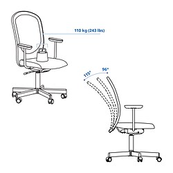 Ilustración de medidas - FLINTAN silla de trabajo con reposabrazos