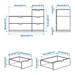 Ilustración de medidas - NORDLI cómoda de 5 cajones