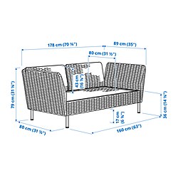 Ilustración de medidas - VITTSKÄR sofá modular 2 plazas