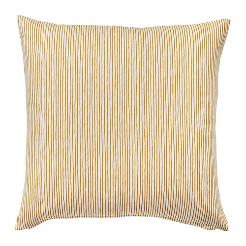 Cojín FJUNKLOCKA, rayas amarillo-blancas, cuadrado, cierre de cremallera, 100% algodón.