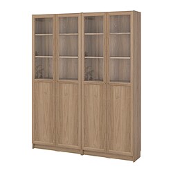 BILLY/OXBERG, display cabinet with doors, Oak effect
