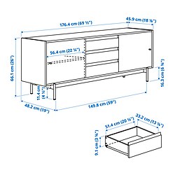 Ilustración de medidas - RÅDMANSÖ mueble TV