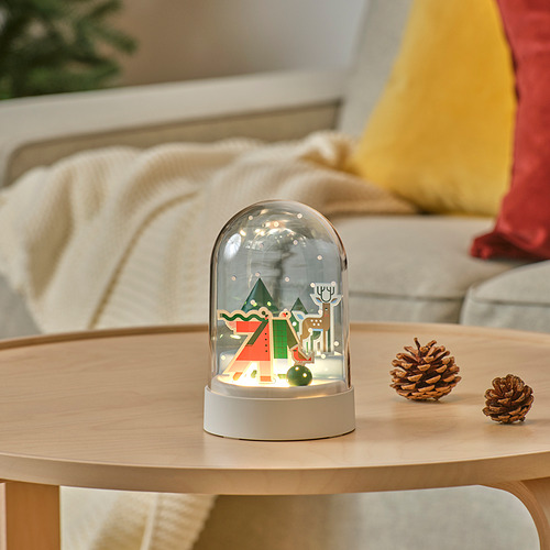 Decoración de mesa led STRÅLA: cúpula pequeña y clara con escena invernal, luz cálida, se adapta a superficies pequeñas.