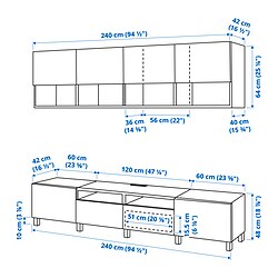 Ilustración de medidas - BESTÅ mueble TV con riel puerta cajón con apetura presión