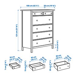 Ilustración de medidas - HEMNES Cómoda de 6 cajones