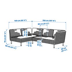 Ilustración de medidas - VITTSKÄR sofá de esquina modular de 3 plazas