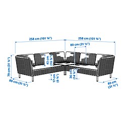 Ilustración de medidas - VITTSKÄR conjunto 4 plazas de exterior