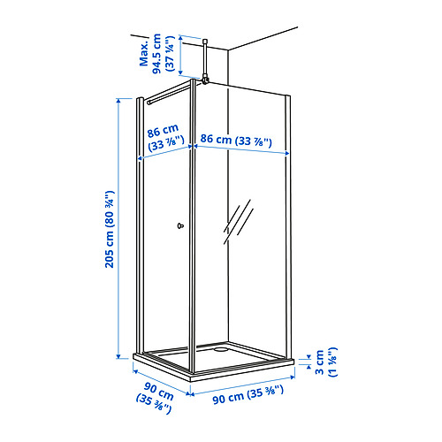 OPPEJEN / FOTINGEN, corner shower with tray 3 of 3 open dialog