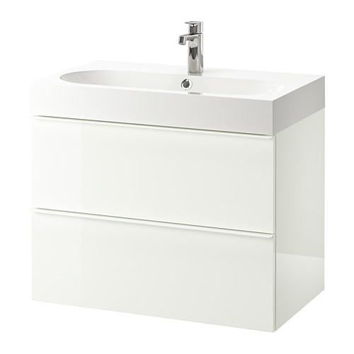 BRÅVIKEN/GODMORGON bathroom cabinet for washbasin with 2 drawers, set of 3
