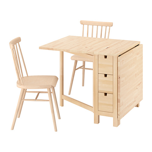 Juego de mesa y sillas plegables de madera ligera IKEA NORDEN . Cajones de almacenamiento, acabado natural, diseño escandinavo.