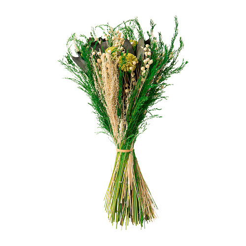 Ramo de Ikea MÄVINN, partes de plantas blancas y verdes secas, diseño rústico natural.