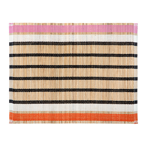 Esterilla IKEA MÄVINN, rayas de colores, fibra de plátano y algodón, rectangular, rústica.