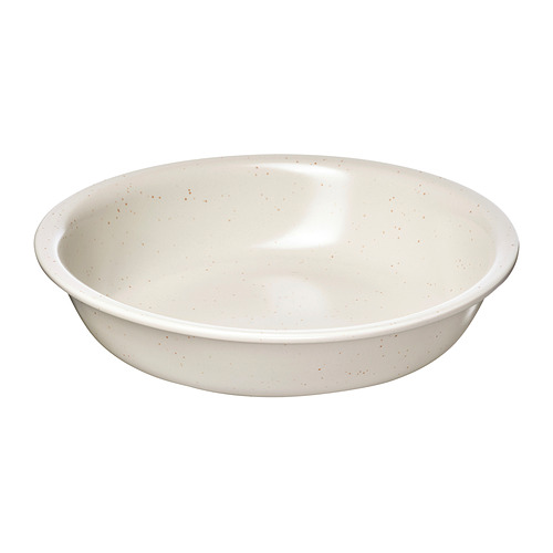 Un cuenco DAGGASTER de color beige claro, fabricado en gres con un diseño moteado, perfecto para servir comidas.