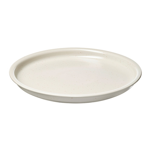 Plato DAGGASTER, beige claro, gres moteado, redondo, diseño sencillo.
