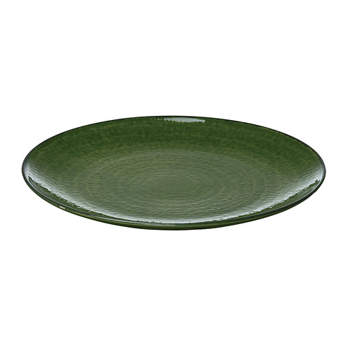 Placa de gres verde con acabado brillante, borde oscuro, forma clásica.