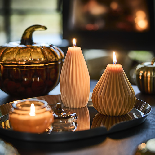 HÖSTAGILLE, unscented pillar candle, set of 2. 2 of 3 open dialog