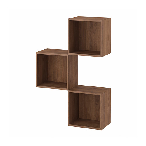Estantería de pared de madera en color marrón, diseño en zigzag, almacenamiento de 3 cubos.