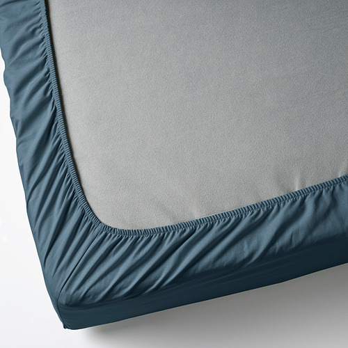 Una sábana bajera en azul turquesa, que cubre un colchón.