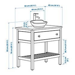 Ilustración de medidas - HEMNES/VÄSTERSJÖN Mueble abierto con lavabo, cajón y grifo VOXNAN