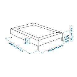 Ilustración de medidas - LYNGÖR base de cama con patas acero inoxidable