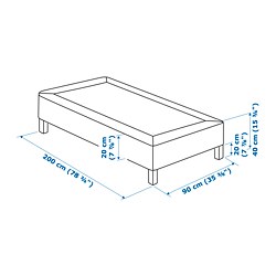 Ilustración de medidas - LYNGÖR base de cama con patas roble