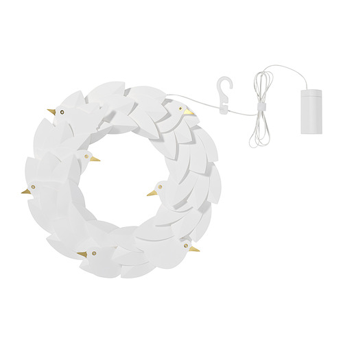 Corona de luz de pájaro decorativa blanca STRÅLA, funciona con pilas, led, diseño minimalista moderno.