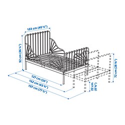 Measurement Illustration - MINNEN extensible bed frame with slatted bed base