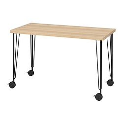 LAGKAPTEN/KRILLE, desk, White stained oak effect / black