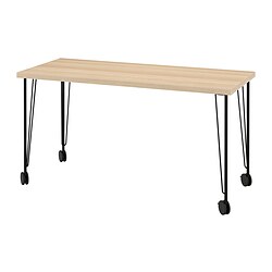 LAGKAPTEN/KRILLE, desk, White stained oak effect / black
