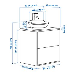 Ilustración de medidas - TÄNNFORSEN/VÄSTERSJÖN Mueble lavabo con cajones y grifo VOXNAN