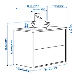 Ilustración de medidas - TÄNNFORSEN/VÄSTERSJÖN Mueble lavabo con cajones y grifo VOXNAN