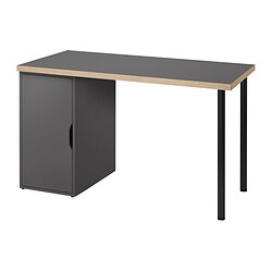 LAGKAPTEN/ALEX, desk, Grey wood effect / black