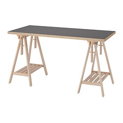 LAGKAPTEN/MITTBACK, escritorio, Gris efecto madera / abedul