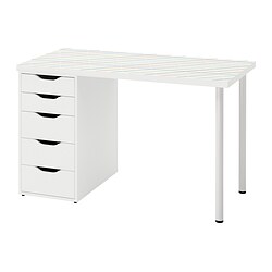 LAGKAPTEN/ALEX, desk, Grid multicolour / white