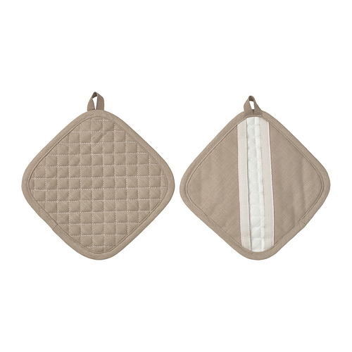 Agarraderas VÄLVÅRDAD, beige, en forma de diamante, acolchadas, mezcla de algodón y lino, lazo para colgar.