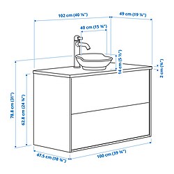 Ilustración de medidas - TÄNNFORSEN/VÄSTERSJÖN Mueble lavabo con cajones y grifo VOXNAN